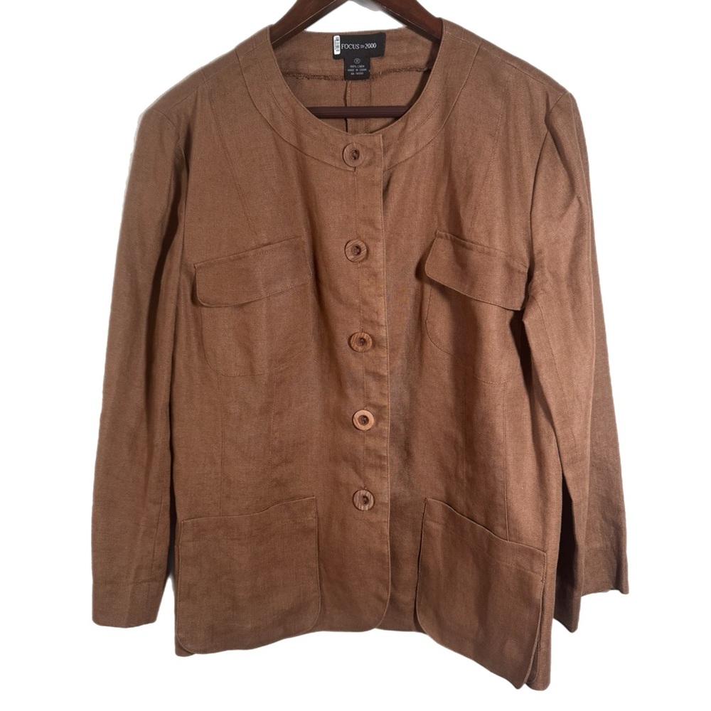 FOCUS 2000 100% Linen Blazer Jacket Sz 12